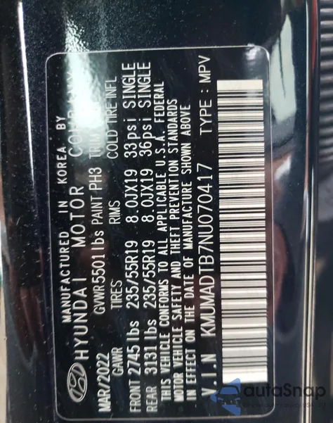 2022 Genesis Gv70 Base from USA, damaged, VIN KMUMADTB7NU070417